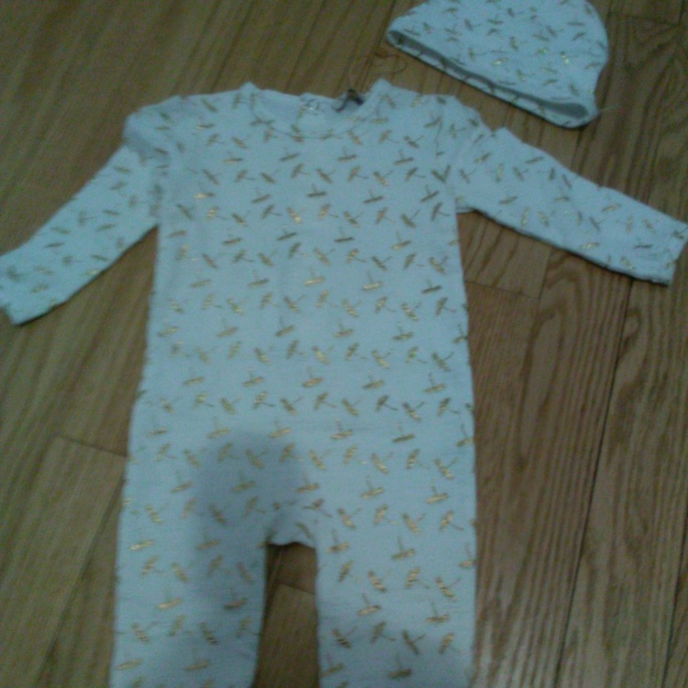 Baby footie with matching hat